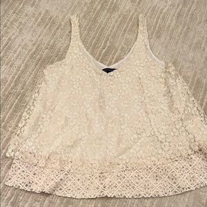 American Eagle Outfitters Cream Lace Tank Top